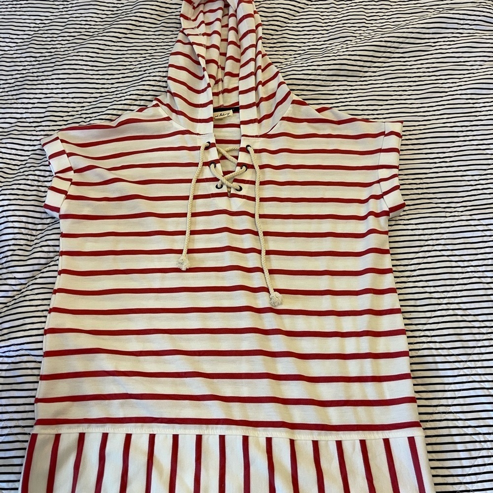 Jane and Delancey Red and White Striped Hooded Tunic